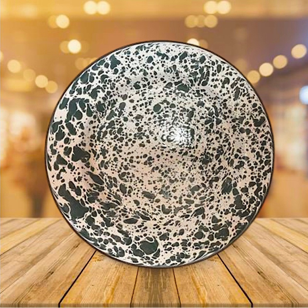 CGS International Enamelware 10” Green & White Splatter Plate